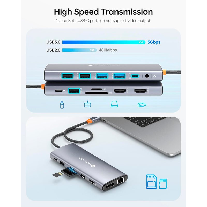 ESTACION DE PUERTOS/DOCKING STATION NOVOO 14 - IN - 1, INTERFAZ USB - C, PLUG - AND - PLAY NOVOO_USB-C_14-IN-1 - SMART BUSINESS