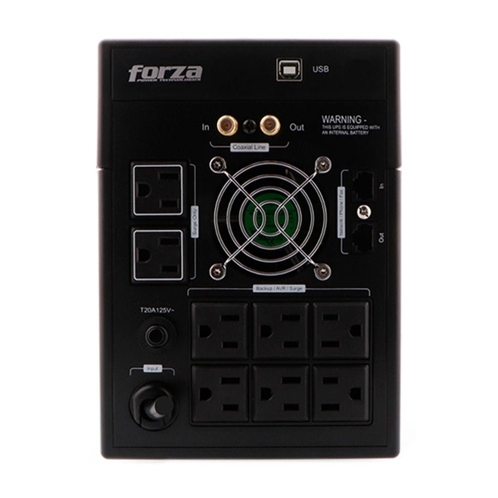 FORZA FX - 1500LCD - U – UPS INTERACTIVA 1500 VA (840 W), 8 SALIDAS, AVR, PANTALLA LCD RETROILUMINADA, PROTECCIÓN COAXIAL, GIGABIT RJ - 45, RESPALDO PROLONGADO FX-1500LCD-U - SMART BUSINESS