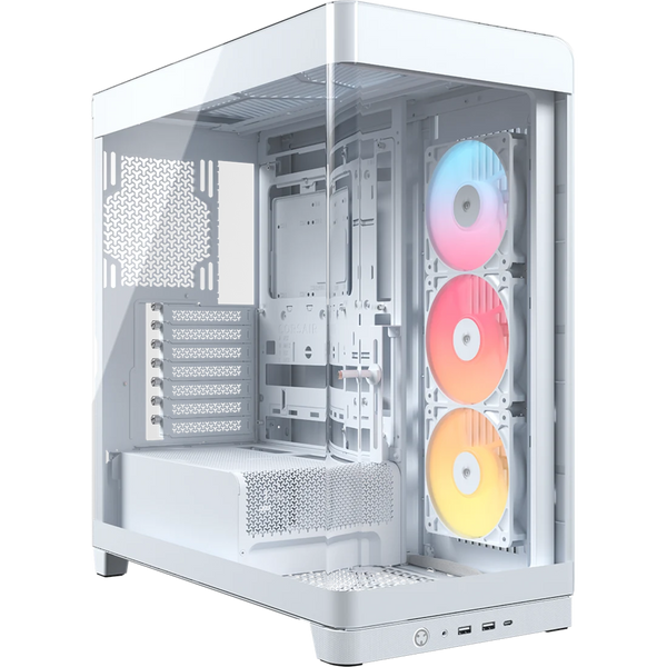 Case Corsair FRAME 4500X RS-R ARGB Mid-Tower Blanco - Cristal Panorámico Curvo - 3x Ventiladores RS-R 120mm Inversos - Sistema InfiniRail - Soporte Placas Base Conexión Inversa (BTF/Project Zero) - CC-9011315-WW