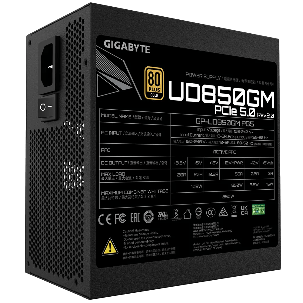 FUENTE DE ALIMENTACIÓN GIGABYTE 850W 80+ GOLD GP - UD850GM PG5 REV2 GP-UD850GM PG5 REV2 - SMART BUSINESS