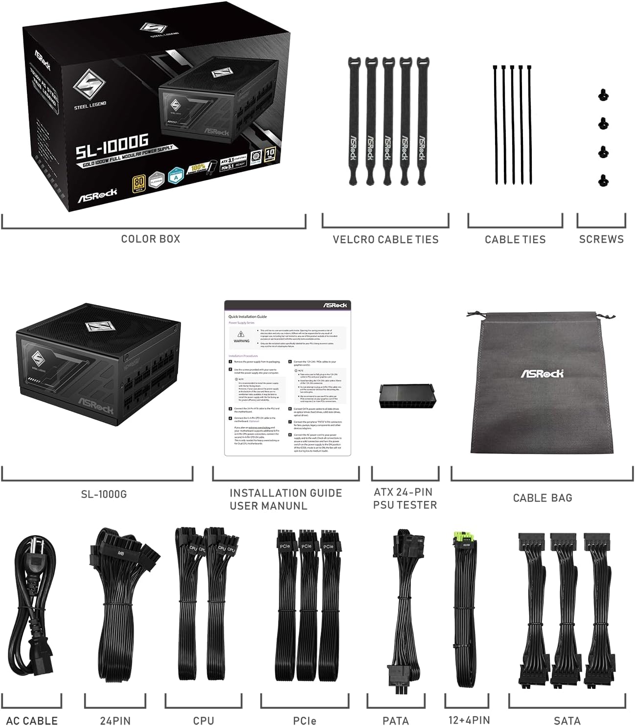 FUENTE DE PODER ASROCK PS AR 1000W 80+G FM SL - 1000G SL-1000G - SMART BUSINESS