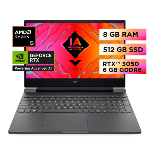 Portátil - Hp Victus 15-Fb3012La Bf9V3La#Abm 39.6Cm (15.6") - Fhd - 144Hz - Amd Ryzen 5 8645Hs - 8Gb - 512Gb Ssd - Español Teclado - Geforce Rtx 3050 6Gb - Amd Chip - 1920 X 1080 - Freedos