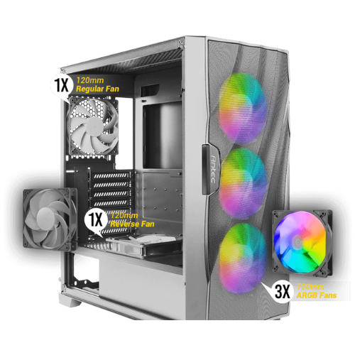 Gabinete Antec DF700 Flux con Ventana RGB, Midi-Tower, ATX/Micro-ATX/Mini-ITX, USB 3.0, sin Fuente, 5 Ventiladores RGB Instalados, Blanco - SMART BUSINESS
