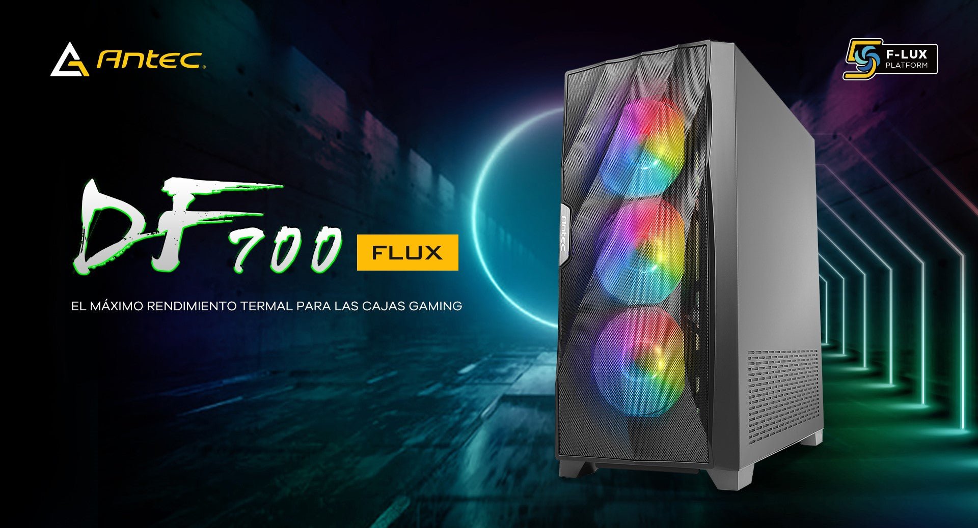 Gabinete Antec DF700 Flux con Ventana RGB, Midi-Tower, ATX/micro ATX/Mini-ITX, USB 3.0, sin Fuente, 5 Ventiladores RGB Instalados, Negro - SMART BUSINESS
