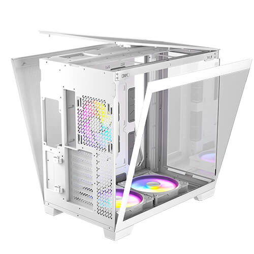 Gabinete para PC ATX/E - ATX blanco con paneles de vidrio templado y ventiladores ARGB – Serie Constellation 0-761345-10028-1 - SMART BUSINESS