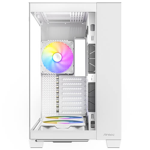 Gabinete para PC ATX/E-ATX blanco con paneles de vidrio templado y ventiladores ARGB – Serie Constellation