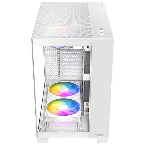 Gabinete para PC ATX/E-ATX blanco con paneles de vidrio templado y ventiladores ARGB – Serie Constellation
