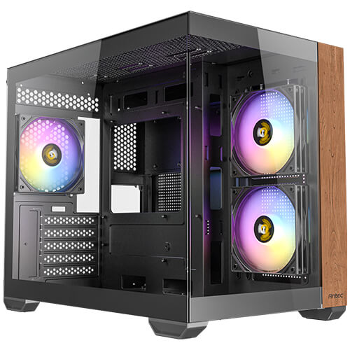 GABINETE ANTEC CX600M WOOD, MIDI-TOWER, MICRO-ATX/MINI-ITX, USB 2.0/3.0, SIN FUENTE, 3 VENTILADORES INSTALADOS, NEGRO