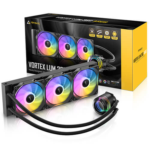 SISTEMA DE ENFRIAMIENTO LÍQUIDO ARGB 360 MM “VORTEX LUM 360” PARA CPU INTEL/AMD, CON TRIPLE VENTILADOR 120 MM Y BOMBA DE DISEÑO ESPIRAL