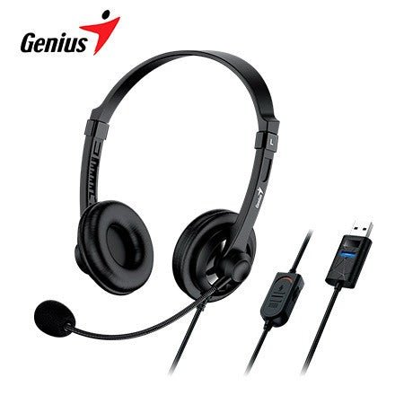 GENIUS HS - 230U AUDÍFONO CON MICRÓFONO USB - A 2.4M DIADEMA AJUSTABLE CONTROL EN LÍNEA NEGRO 31710021401 - SMART BUSINESS
