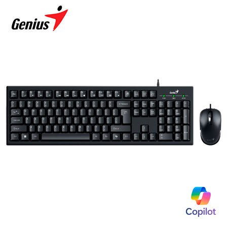 GENIUS KM‑100SE COMBO TECLADO USB ANTI - SPILL CON TECLA COPILOT + MOUSE ÓPTICO 1200 DPI NEGRO 31330009401 - SMART BUSINESS