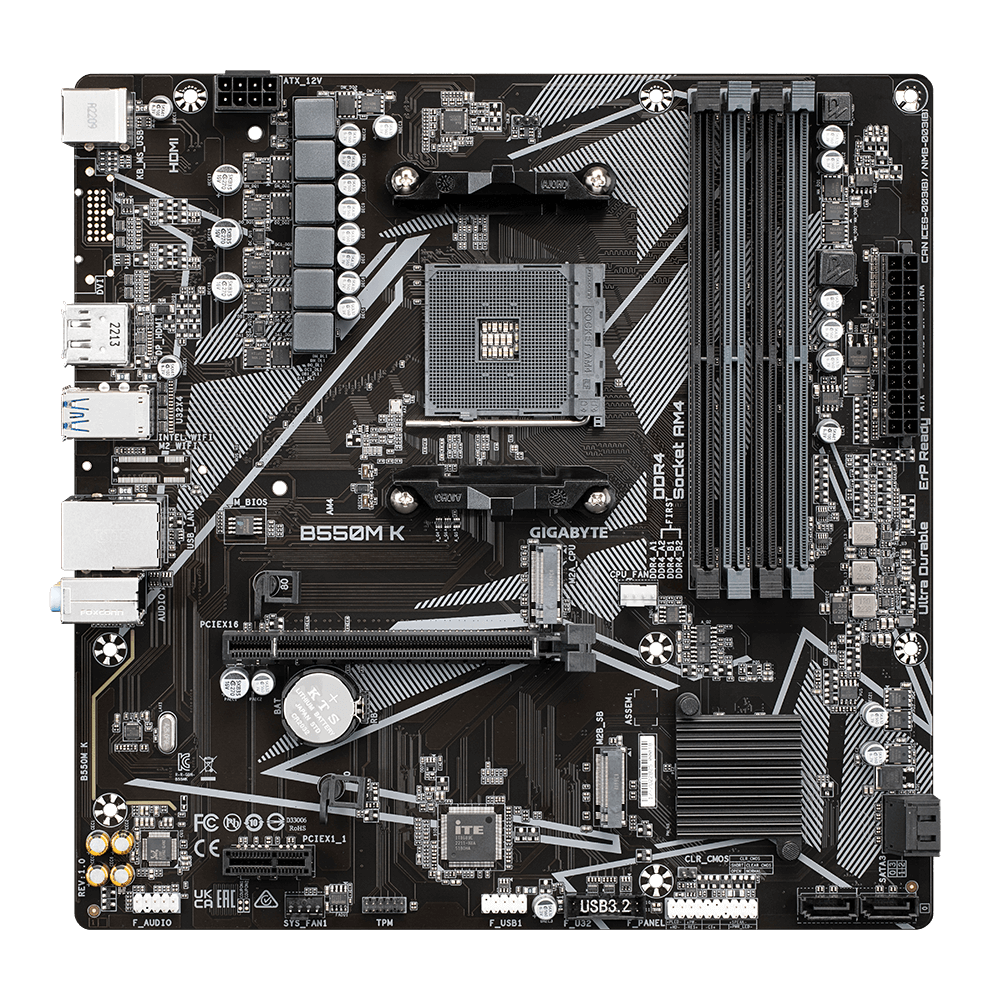 Placa Madre Gigabyte B550M K B550M K G11 vista posterior