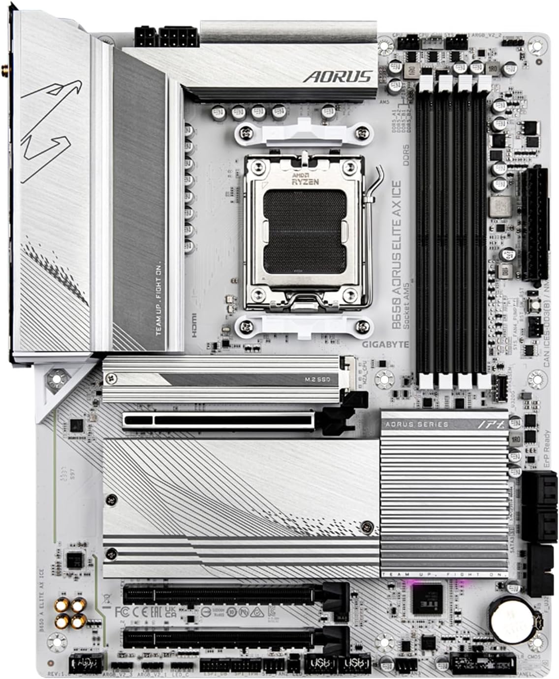 GIGABYTE B650 AORUS Elite AX ICE (AM5/ LGA 1718/ AMD/ B650/ ATX/ 5 años de garantía/DDR5/Triple M.2/PCIe 5.0/USB 3.2 Gen2X2 Tipo-C/WiFi 6E/LAN de 2.5GbE/Blanco nieve/cierre EZ-Latch/placa madre) - SMART BUSINESS