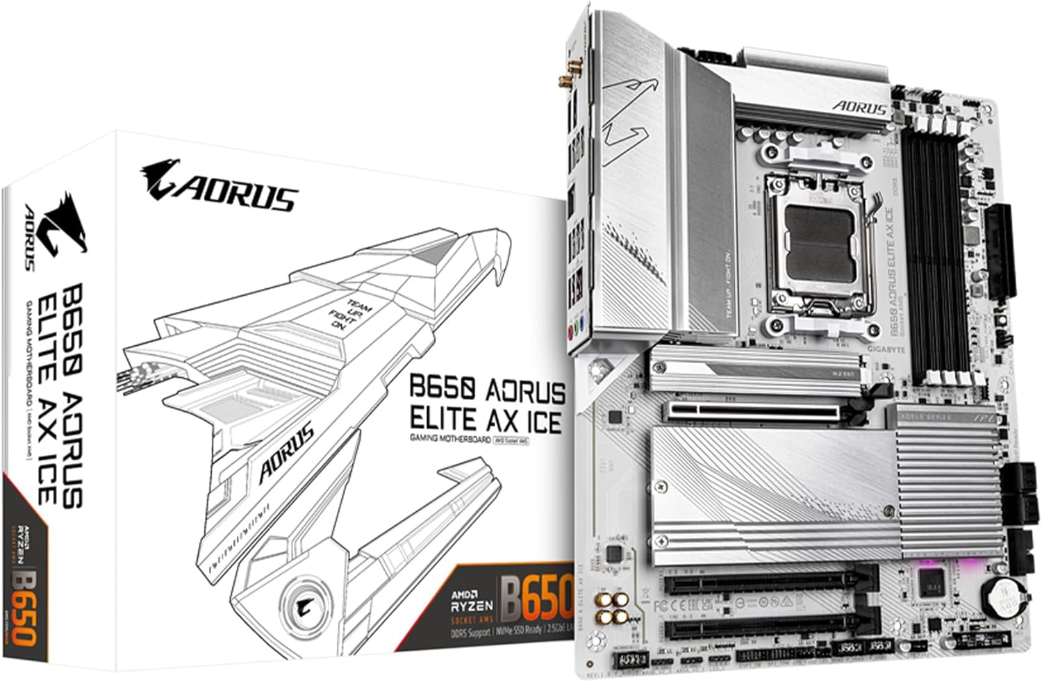 GIGABYTE B650 AORUS ELITE AX ICE (AM5/ LGA 1718/ AMD/ B650/ ATX/ 5 AÑOS DE GARANTÍA/DDR5/TRIPLE M.2/PCIE 5.0/USB 3.2 GEN2X2 TIPO - C/WIFI 6E/LAN DE 2.5GBE/BLANCO NIEVE/CIERRE EZ - LATCH/PLACA MADRE) B650 A ELITE AX ICE - SMART BUSINESS