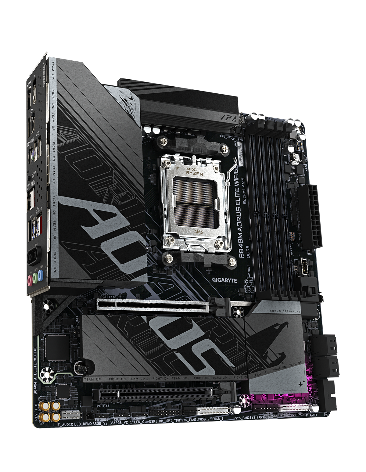 Gigabyte B840M AORUS ELITE WIFI6E G10 placa madre Micro ATX vista frontal oficial