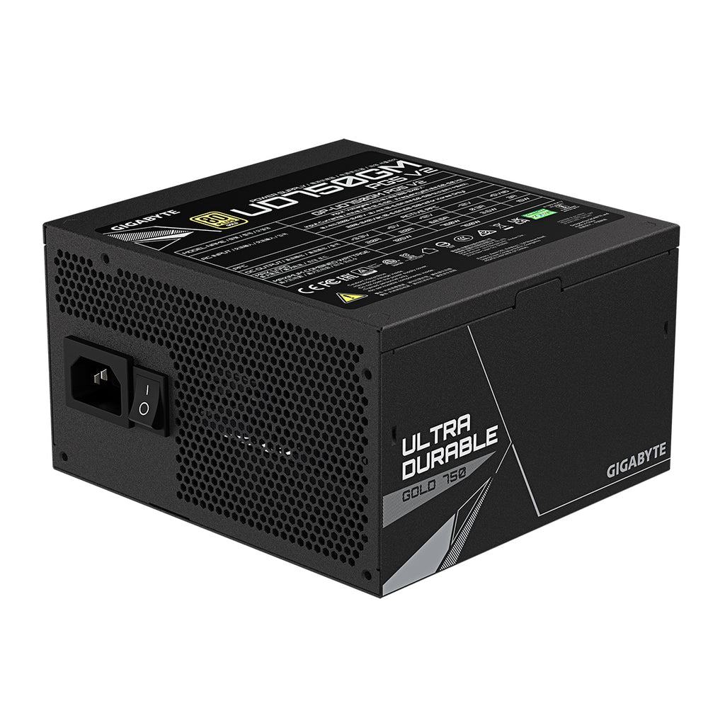 Gigabyte UD750GM PG5 V2 fuente de poder 750W vista ventilador y carcasa