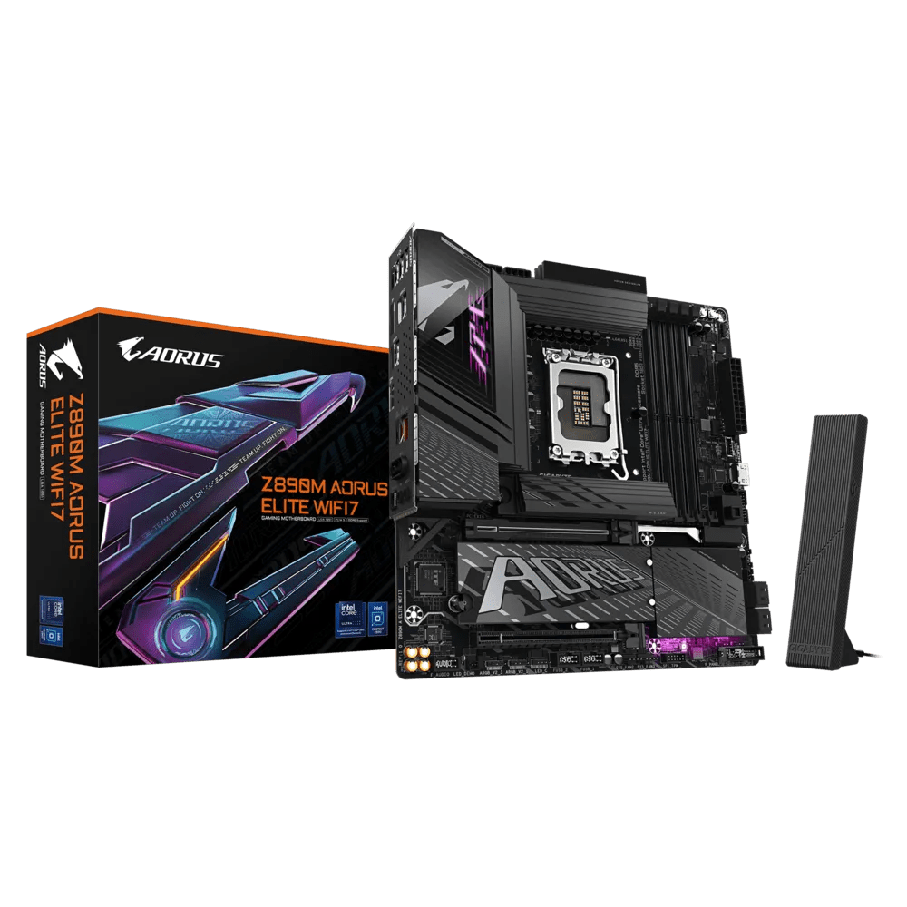 Motherboard GIGABYTE Z890M AORUS ELITE - Z890M A ELITE WIFI7 - Intel Core Ultra Series 2 (LGA 1851) - 192GB DDR5 RAM (Max) - 3x M.2 PCIe - 4x SATA - Wi - Fi 7 - Bluetooth 5.4 - LAN 2.5Gbps (RJ - 45) - Audio HD 7.1 - Formato mATX - Gaming - Entusiasta de Gigabyte | first_variant_option_1 — Envío inmediato