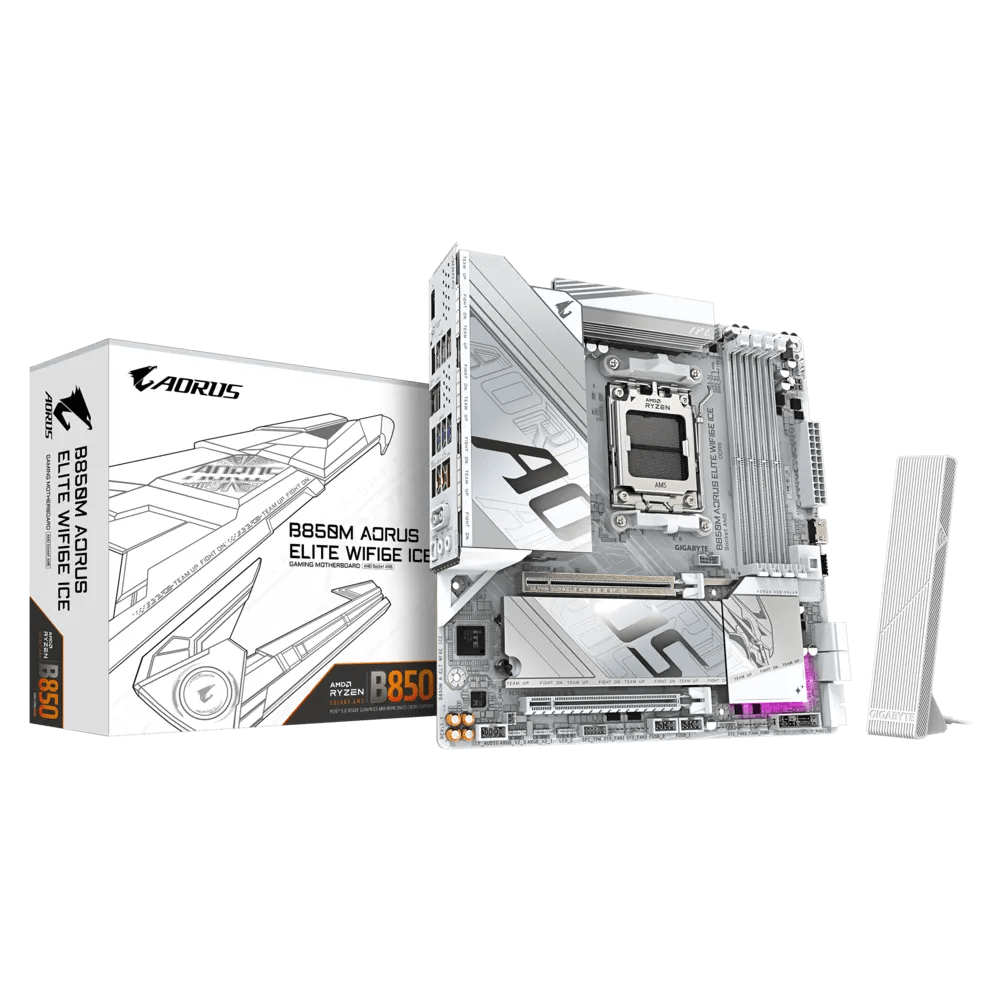 PLACA BASE GIGABYTE B850M AORUS ELITE WIFI6E ICE, CHIPSET AMD B850, SOCKET AMD AM5, FORMATO ATX, RENDIMIENTO Y CONECTIVIDAD SUPERIOR PARA GAMERS de Gigabyte | first_variant_option_1 — Envío inmediato