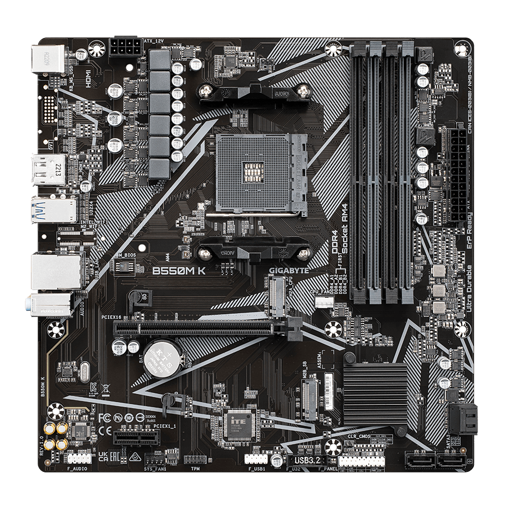 Placa Madre Gigabyte B550M K B550M K G11 vista posterior