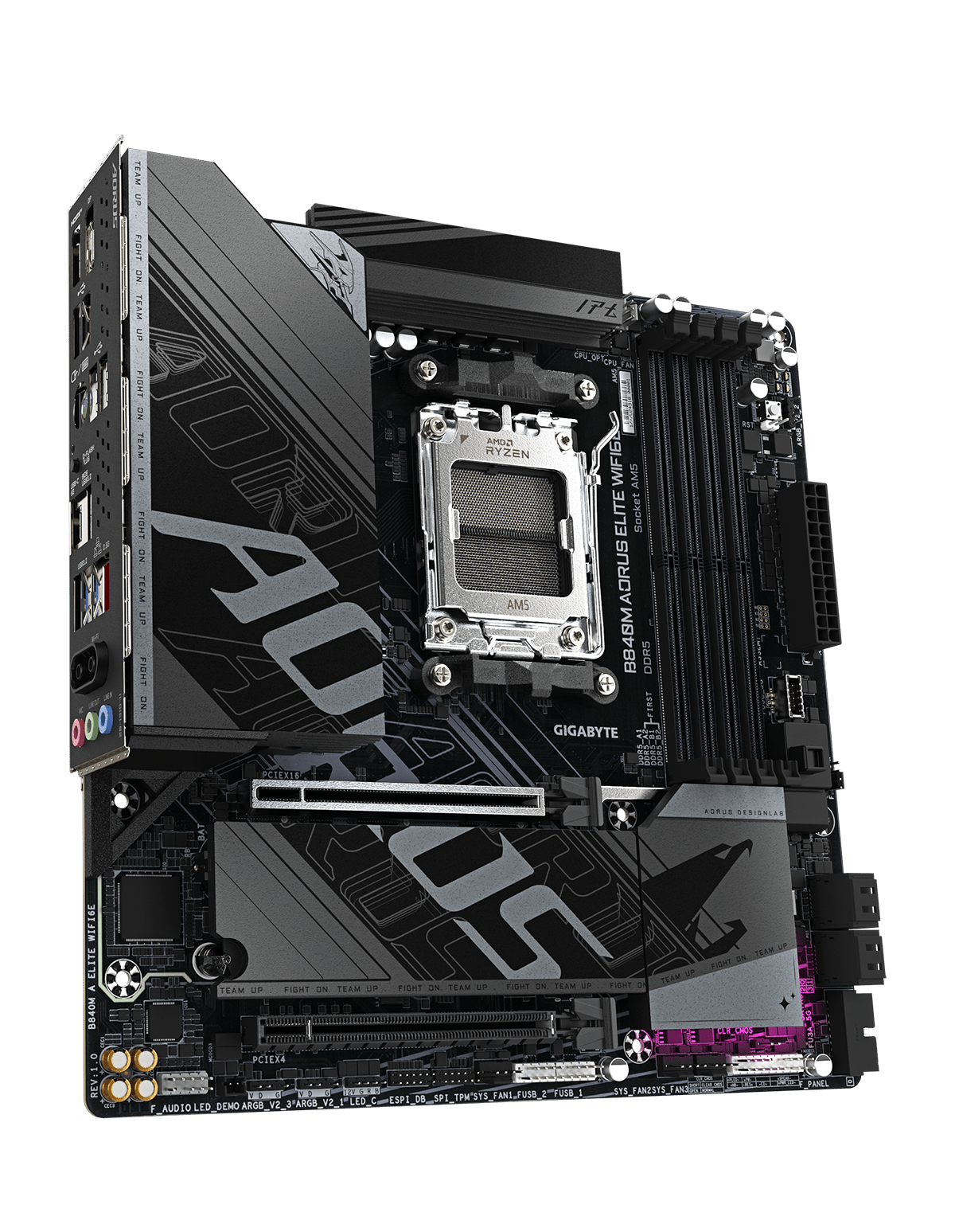 Gigabyte B840M AORUS ELITE WIFI6E G10 placa madre Micro ATX vista frontal oficial