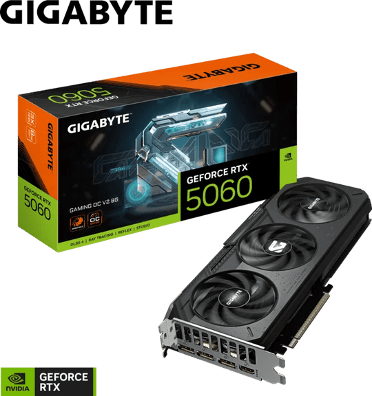 Tarjeta de Video GIGABYTE GeForce RTX 5060 GAMING OC V2 8G - 8GB GDDR7 - 2602 MHz - PCIe 5.0 - 3840 CUDA Cores - 3x DisplayPort 2.1b, 1x HDMI 2.1b - Sistema de Refrigeración Avanzado (GV-N5060GAMING OCV2-8GD) de Gigabyte | first_variant_option_1 — Envío inmediato