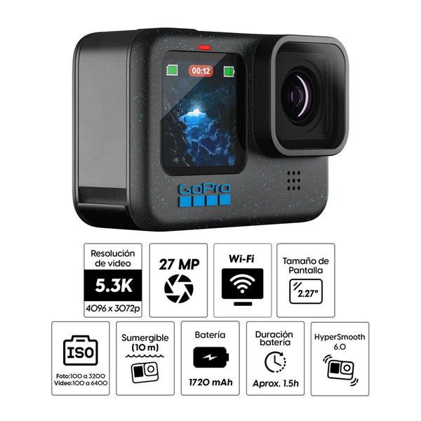 GOPRO HERO12 BLACK CREATOR EDITION (CHDFB - 121 - CN) – CÁMARA 5.3K60 HDR CON HYPERSMOOTH 6, BATERÍA ENDURO + VOLTA GRIP, MEDIA MOD, LIGHT MOD Y ESTUCHE CHDFB-121-CN - SMART BUSINESS
