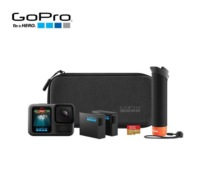 GOPRO HERO13 BLACK + ACCESSORY BUNDLE (CHDRB - 131 - RW) – 5.3K60 HYPERSMOOTH 6, 27 MP, BATERÍA ENDURO, ESTABILIZACIÓN TOTAL, FLOTADOR, MICROSD 64 GB Y ESTUCHE CHDRB-131-RW - SMART BUSINESS