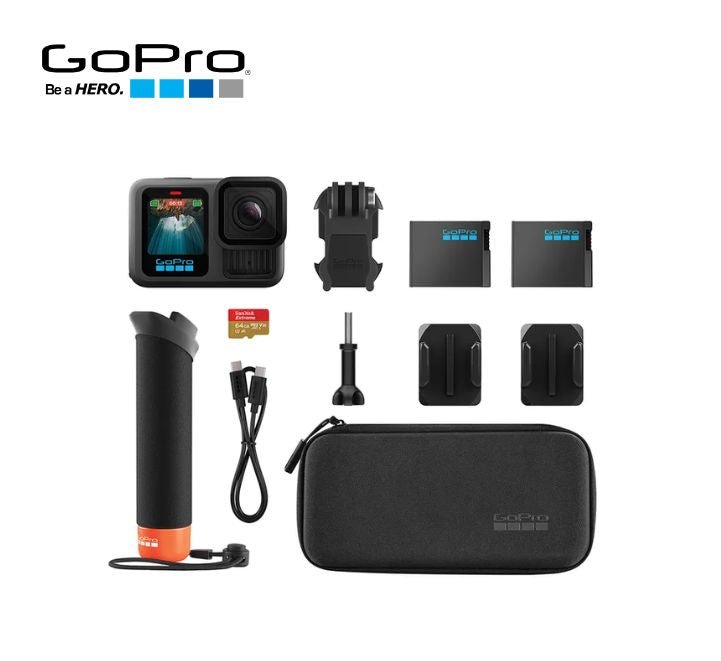 GOPRO HERO13 BLACK + ACCESSORY BUNDLE (CHDRB - 131 - RW) – 5.3K60 HYPERSMOOTH 6, 27 MP, BATERÍA ENDURO, ESTABILIZACIÓN TOTAL, FLOTADOR, MICROSD 64 GB Y ESTUCHE CHDRB-131-RW - SMART BUSINESS