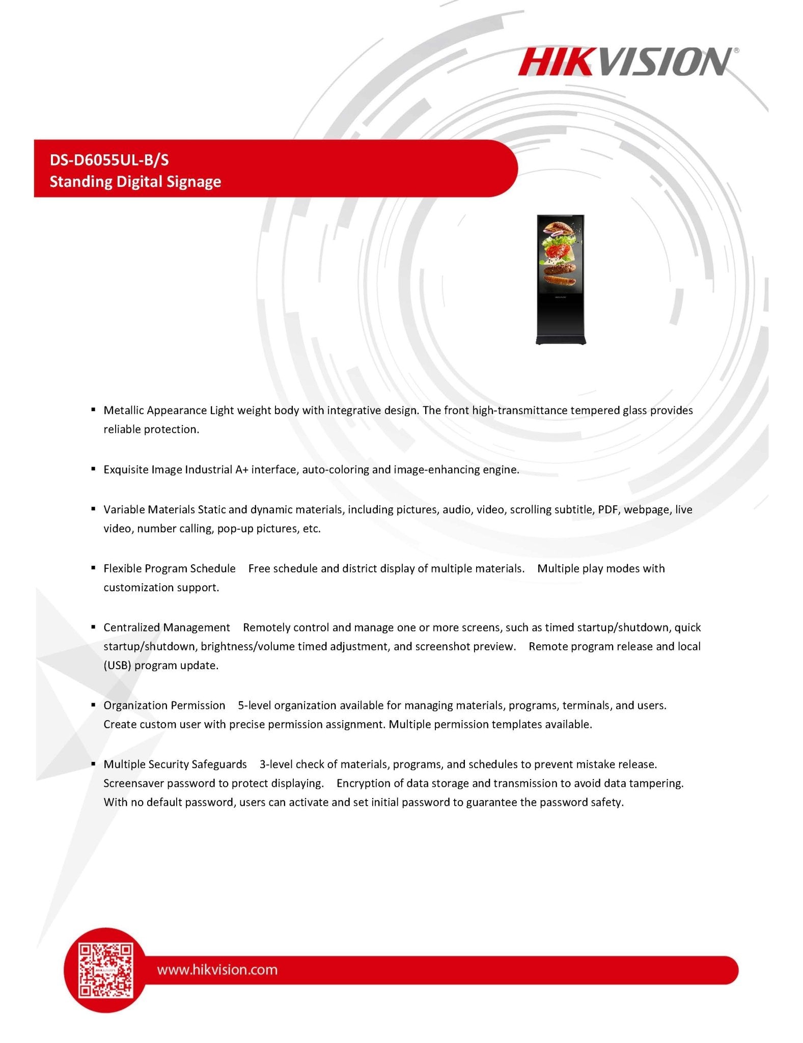 Hikvision DS-D6055UL-B/S 317600158 vista frontal de pantalla digital 55 pulgadas