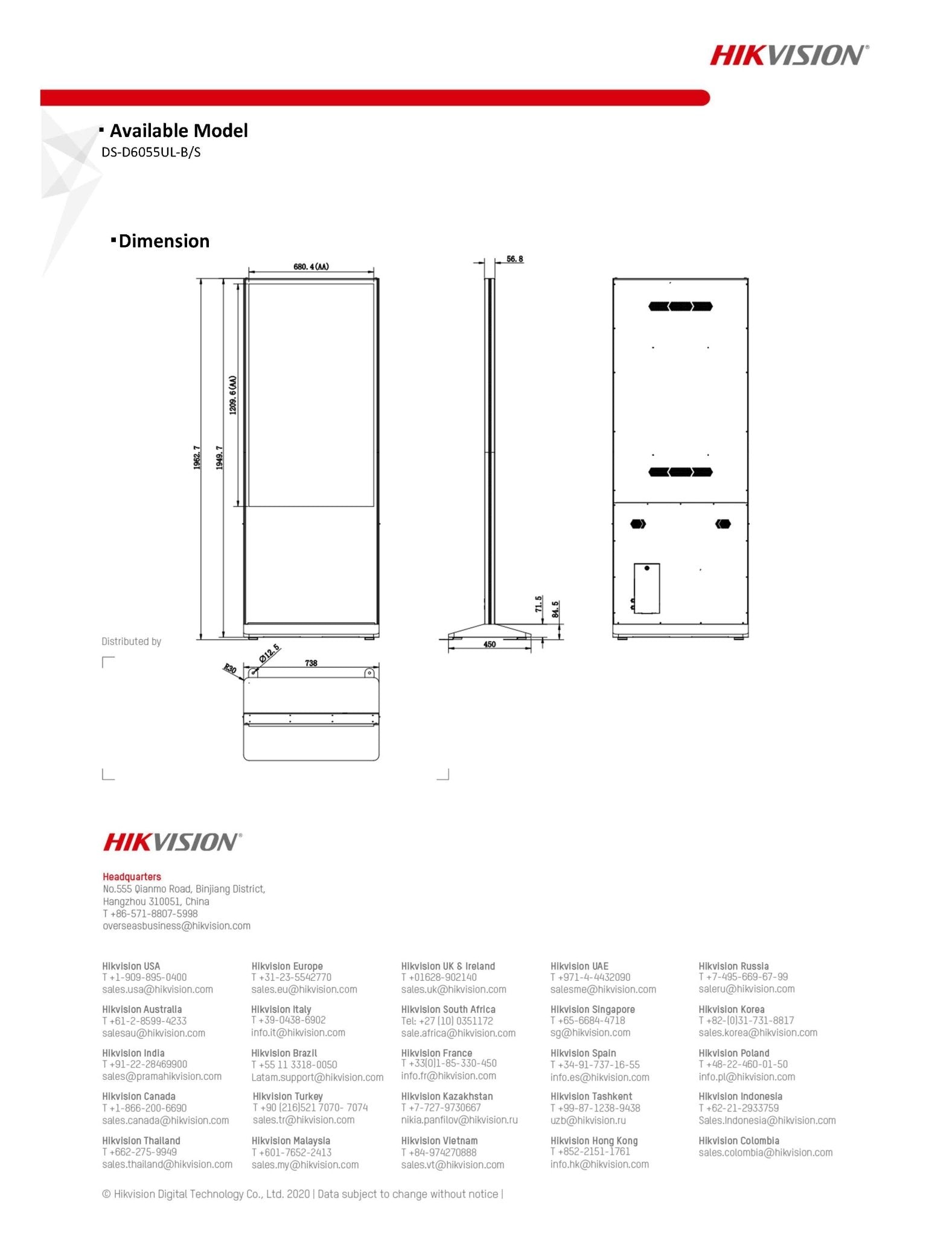 Hikvision DS-D6055UL-B/S 317600158 vista de conexiones y puertos