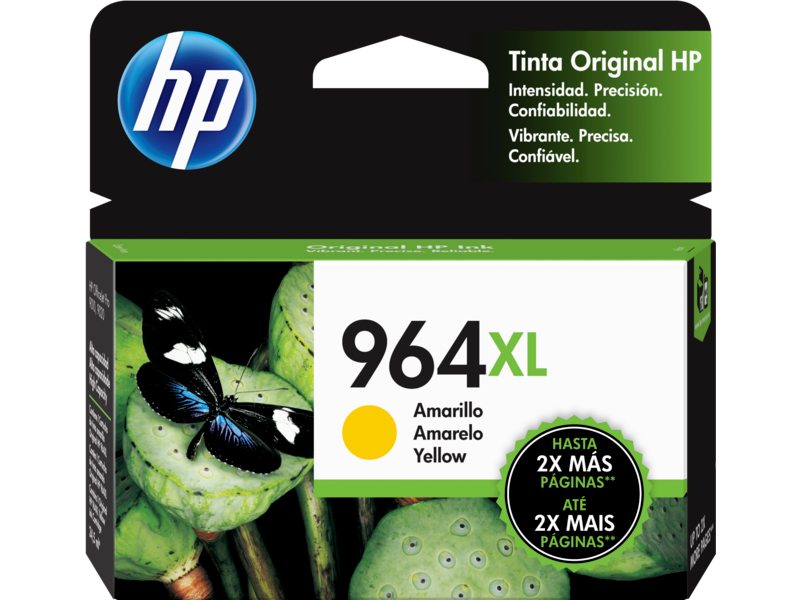 Cartucho de tinta HP 964XL 3JA56AL empaque frontal amarillo