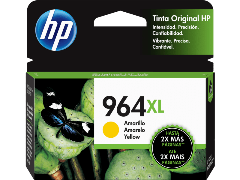 Cartucho de tinta HP 964XL 3JA56AL empaque frontal amarillo