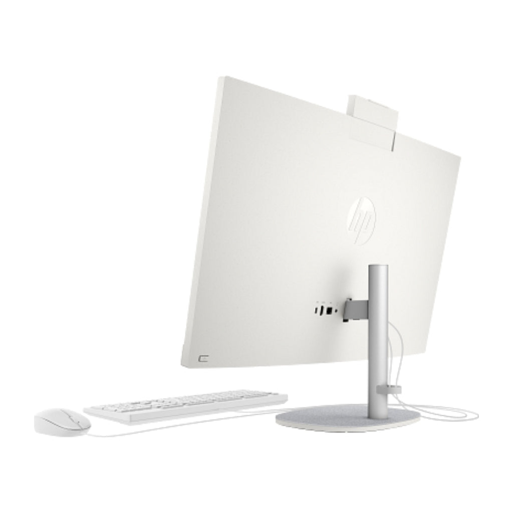 HP All-in-One 27-cr0275la BA1W6LA#ABM blanco, vista posterior con soporte y conexiones