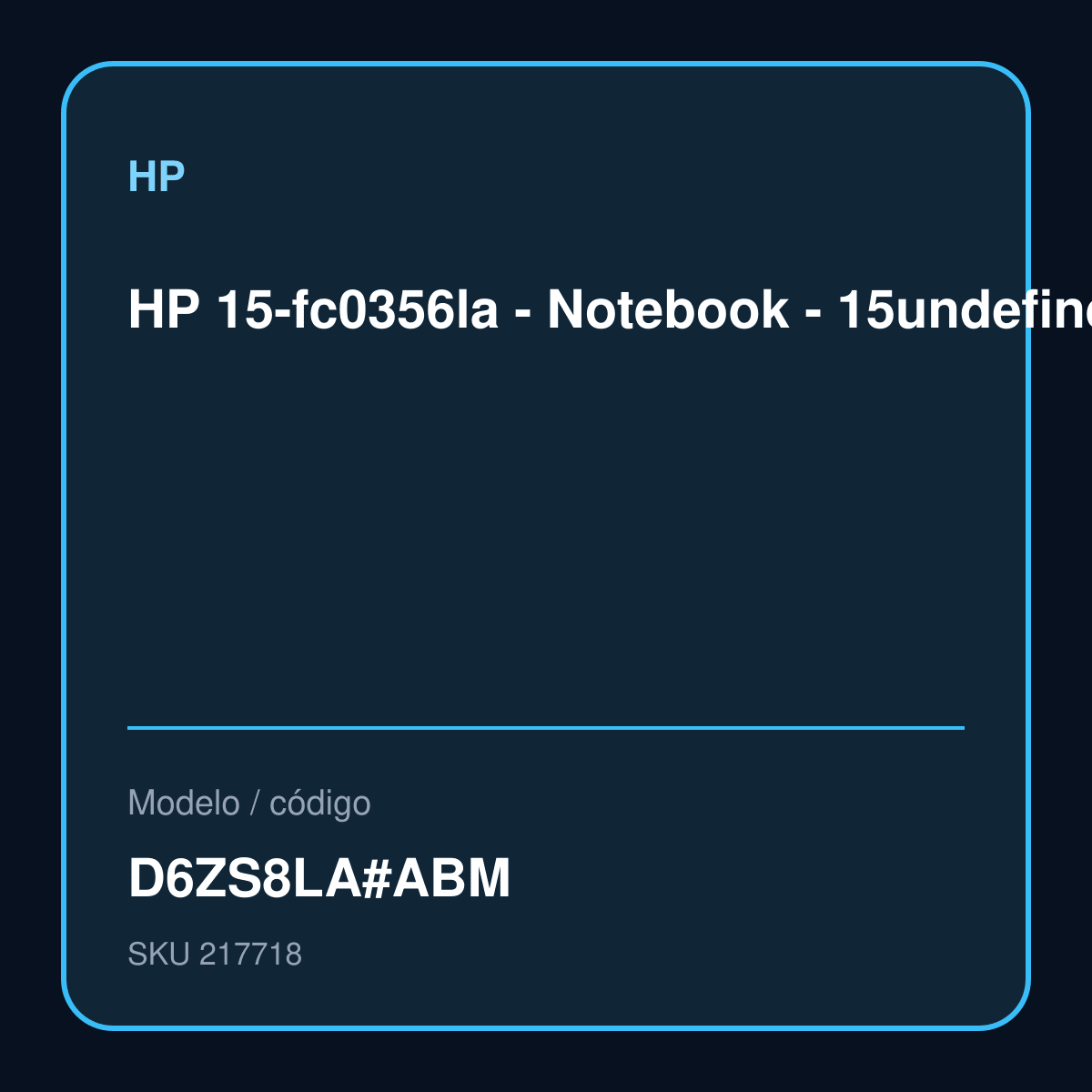 Notebook HP 15-fc0356la D6ZS8LA#ABM vista frontal oficial