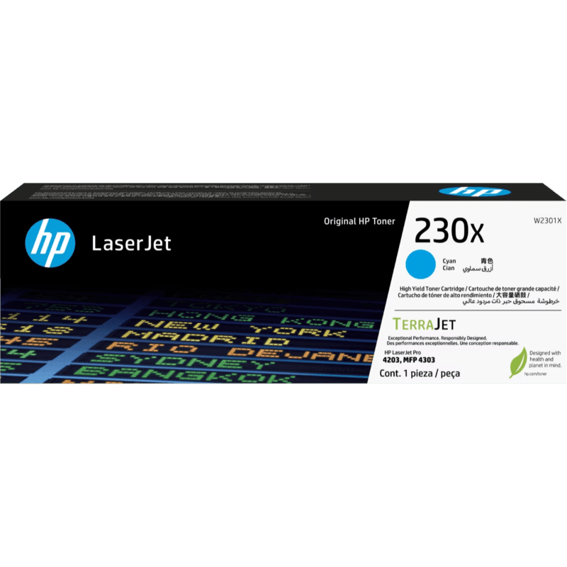 HP 230X W2301X tóner original cian de alto rendimiento, vista frontal