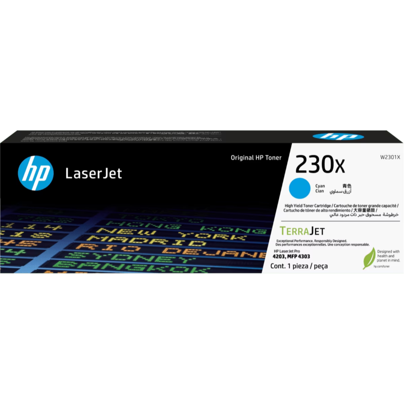 HP 230X W2301X tóner original cian de alto rendimiento, vista frontal