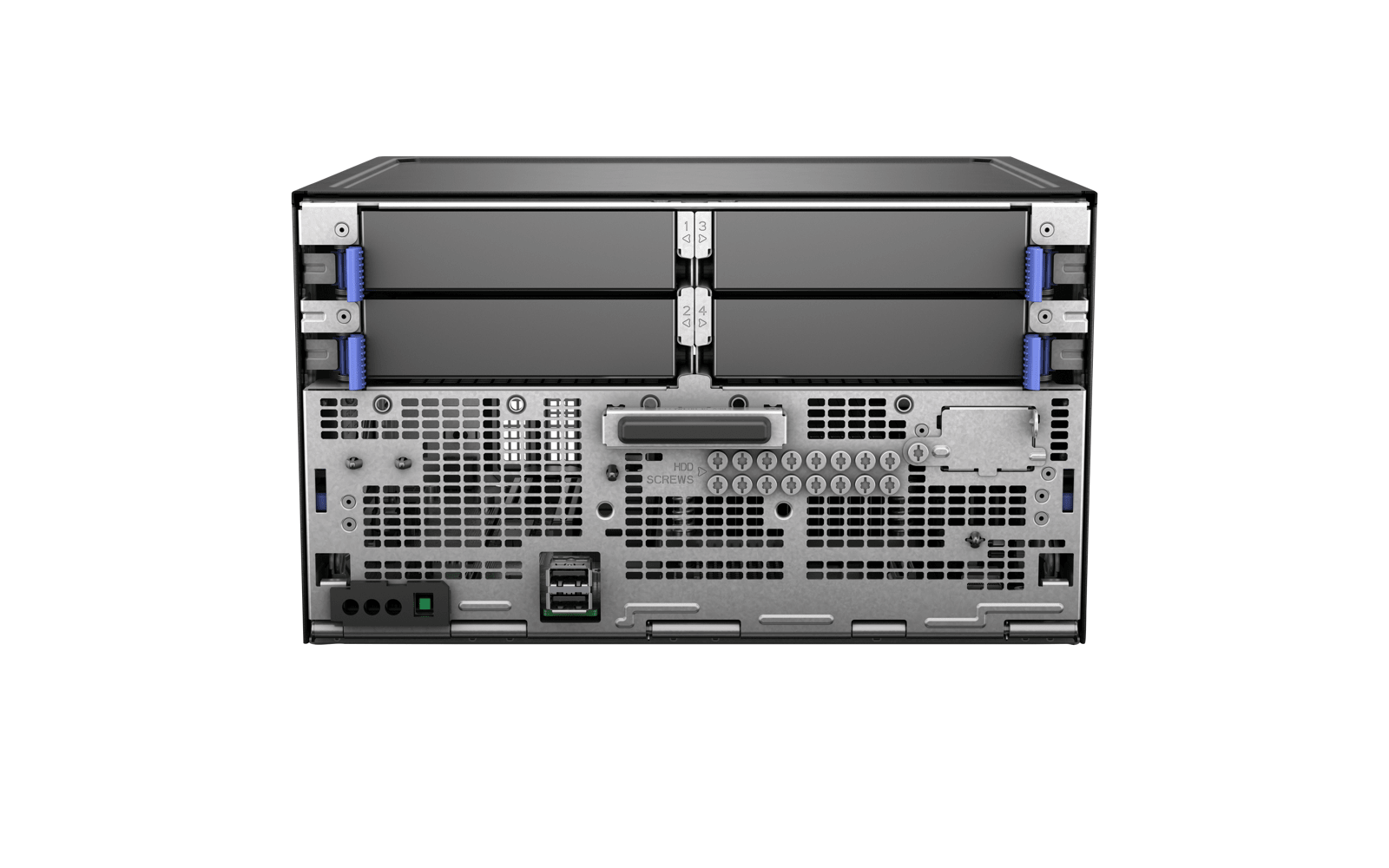 Servidor HPE ProLiant MicroServer Gen11 P86708-DM5 - detalle frontal de las bahías
