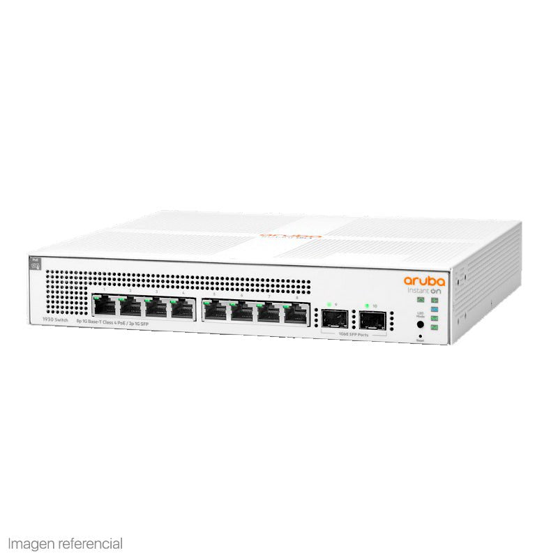 SWITCH ARUBA GIGABIT ETHERNET INSTANT ON 1930, 8 PUERTOS POE 10/100/1000MBPS + 2 PUERTOS SFP, 20GBIT/S, 8000 ENTRADAS - ADMINISTRABLE - SMART BUSINESS