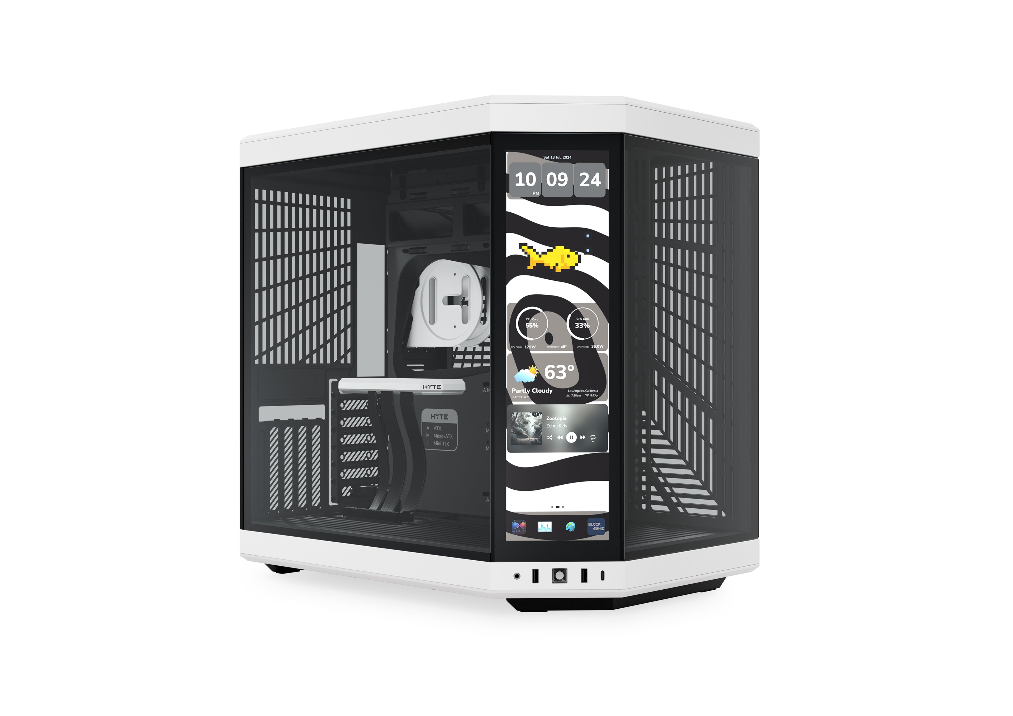 Gabinete HYTE Y70 Touch Infinite Panda Mid Tower ATX - Pantalla IPS 14.9" 2.5K Táctil - Riser PCIe 4.0 - CS-HYTE-Y70TTI-WB vista principal