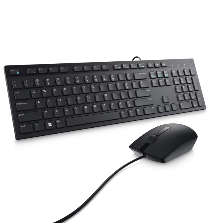 Combo Teclado y Mouse Dell KM300C (Cableado) - Distribución Español - Teclado de Tamaño Completo Resistente a Derrames - Mouse Óptico 1000 DPI (3 Botones) - Conexión USB Plug and Play - Color Negro (580-AKKW)