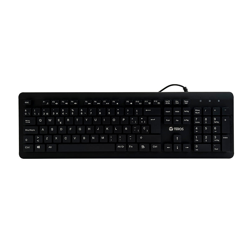 TECLADO TEROS, TE-4065N, SELLADO, LAVABLE, A PRUEBA DE AGUA, IPX7, USB, NEGRO