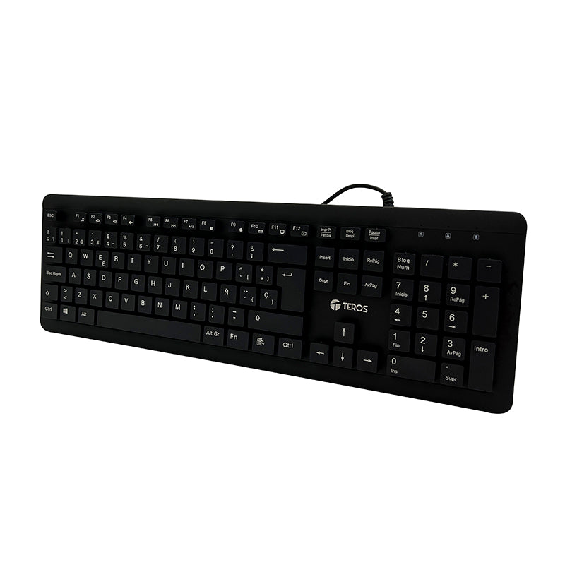 TECLADO TEROS, TE-4065N, SELLADO, LAVABLE, A PRUEBA DE AGUA, IPX7, USB, NEGRO