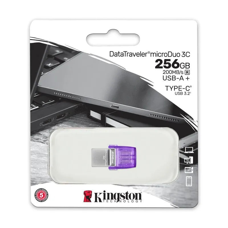 Kingston Unidad Flash Kingston Datatraveler Microduo 3C Dtduo3Cg3 - 256Gb - Usb 3.2 (1 Gen) Tipo C, Usb 3.2 (Gen 1) Tipo A - Violeta - 200Mb/S Read Speed - 5Año(S) Garantía - SMART BUSINESS