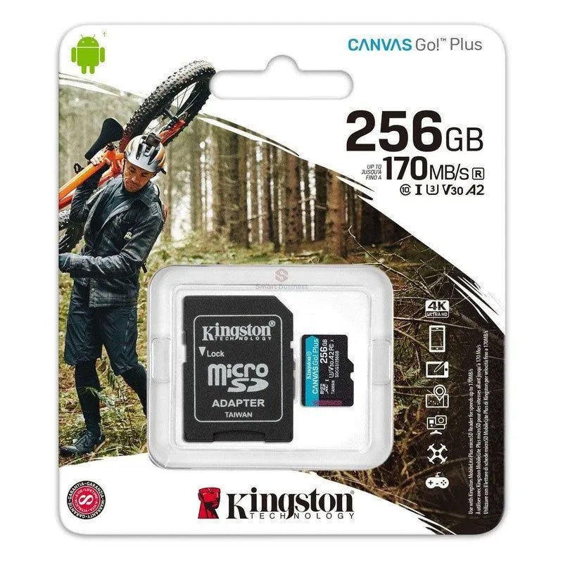 Memoria Microsd Kingston Canvas Go Plus, 256Gb, Uhs-I, U3, V30, A2, Con Adaptador Sd, 170Mb/S - SMART BUSINESS
