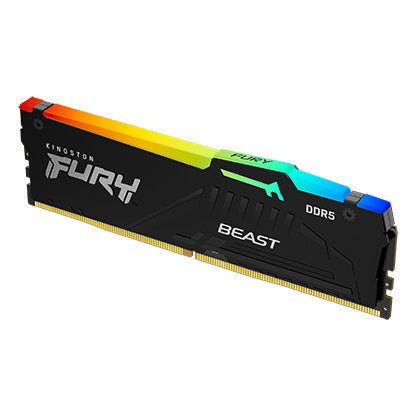 Memoria RAM Kingston FURY Beast RGB KF560C36BBEA-32 vista en tres cuartos del módulo individual negro