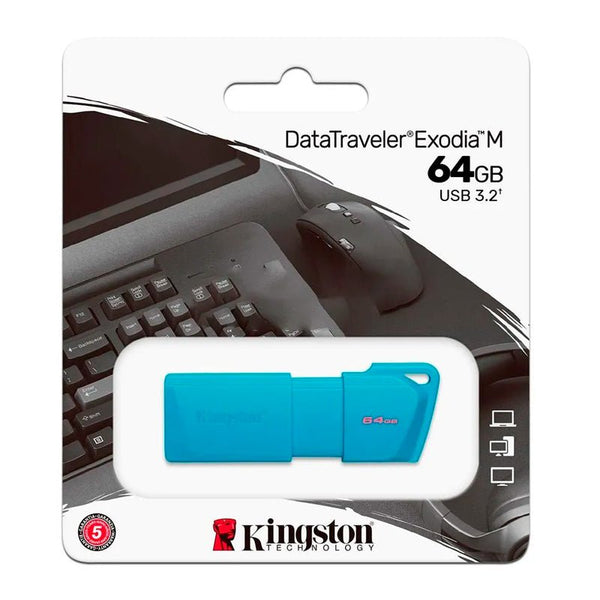 KINGSTON UNIDAD FLASH KINGSTON DATATRAVELER EXODIA M - 64GB - USB 3.2 (GEN 1) TIPO A - AZUL NEÓN - 5AÑO(S) GARANTÍA KC-U2L64-7LB - SMART BUSINESS