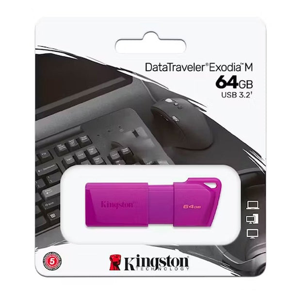 KINGSTON UNIDAD FLASH KINGSTON DATATRAVELER EXODIA M - 64GB - USB 3.2 (GEN 1) TIPO A - PÚRPURA NEÓN - 5AÑO(S) GARANTÍA KC-U2L64-7LP - SMART BUSINESS