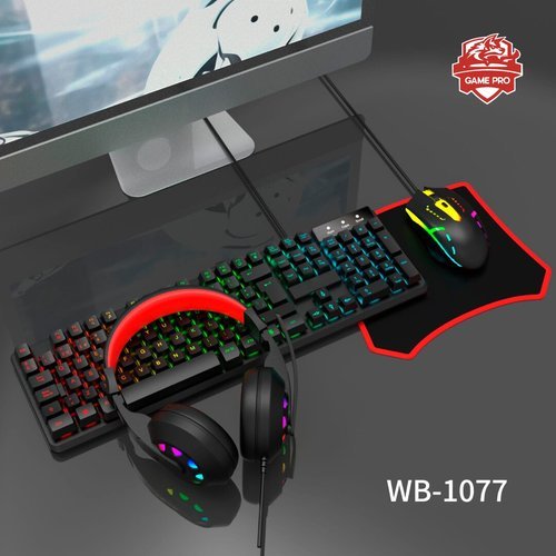 KIT GAMER PRO WB - 1077: TECLADO RGB + MOUSE + PAD + AUDÍFONOS CON MICRÓFONO, ILUMINACIÓN LED, DISEÑO ERGONÓMICO, IDEAL PARA JUEGOS Y STREAMING WB-1077 - SMART BUSINESS