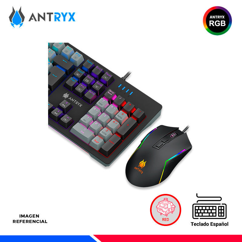 TECLADO MECÁNICO GAMER ANTRYX MK ZIGRA EVO NEGRO Y GRIS BLUE SWITCH CON CABLE USB DISEÑO RESISTENTE Y PRECISO IDEAL PARA GAMING