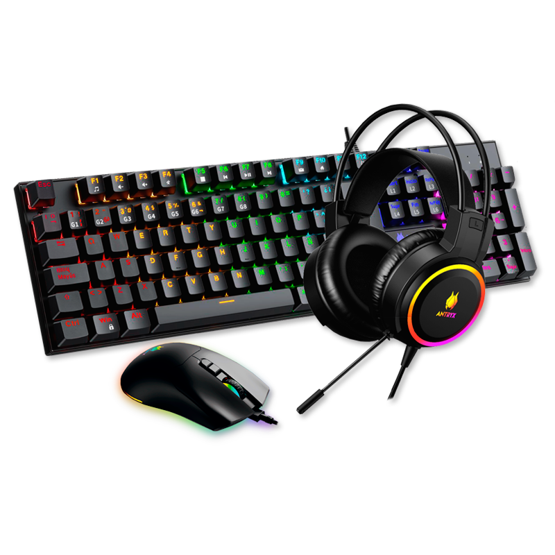 KIT GAMING AUDIFONO + TECLADO + MOUSE ANTRYX GC- 3100 x3 BLACK, RED SWITCH (AGC-3100X3KRE-SP) - SMART BUSINESS